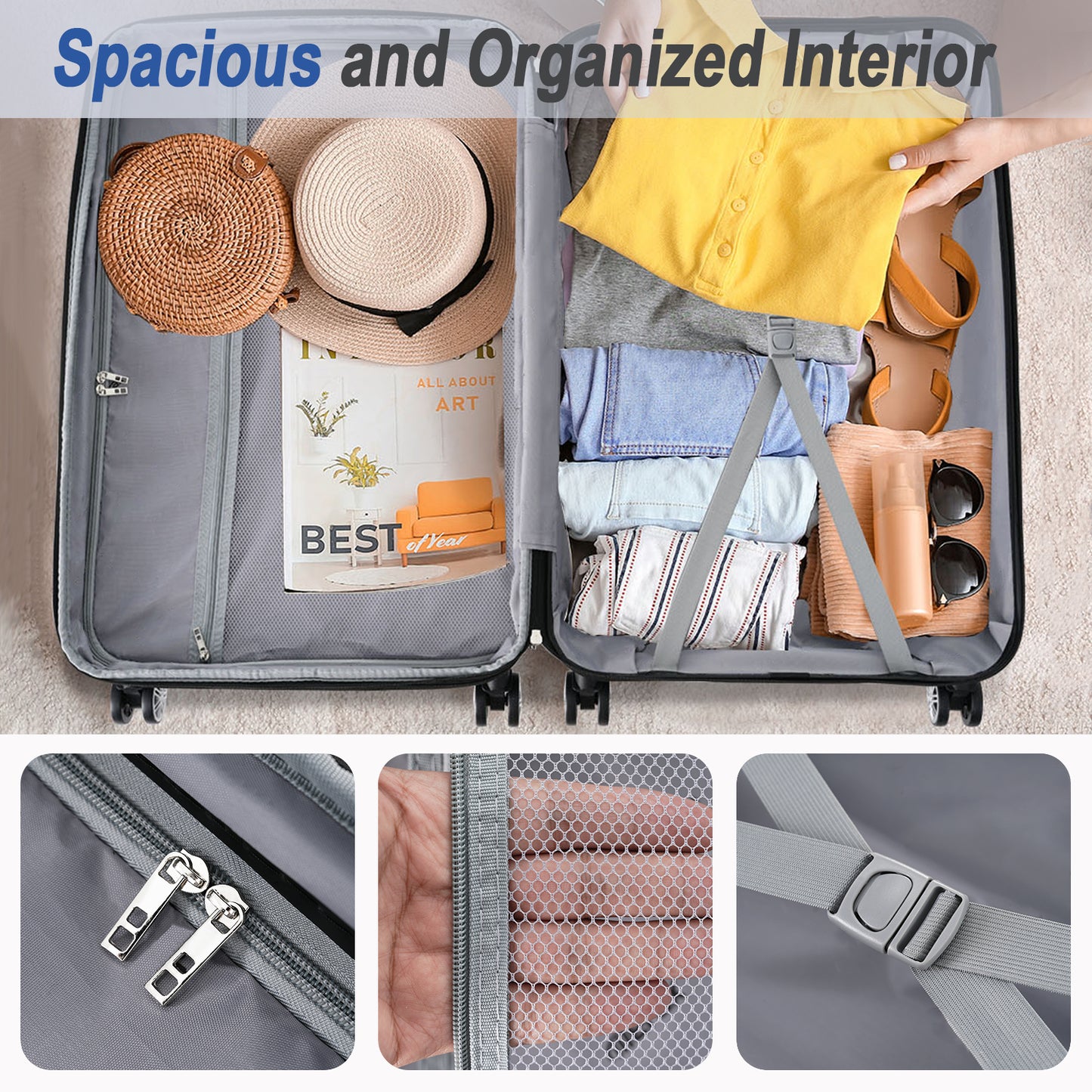 3 Piece Luggage Set Suitcase Set, ABS Hard Shell Lightweight Expandable Travel Luggage with TSA Lock, Spinner Wheels for Men Women
