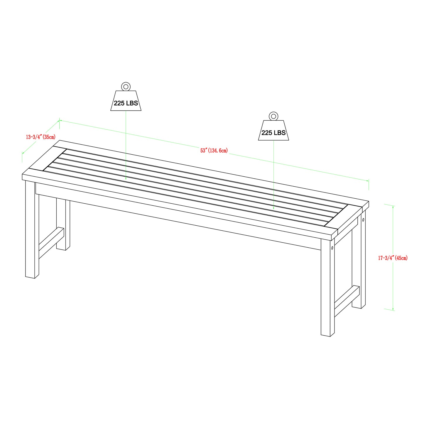 Modern Slat-Top Solid Wood Patio Bench - Brown