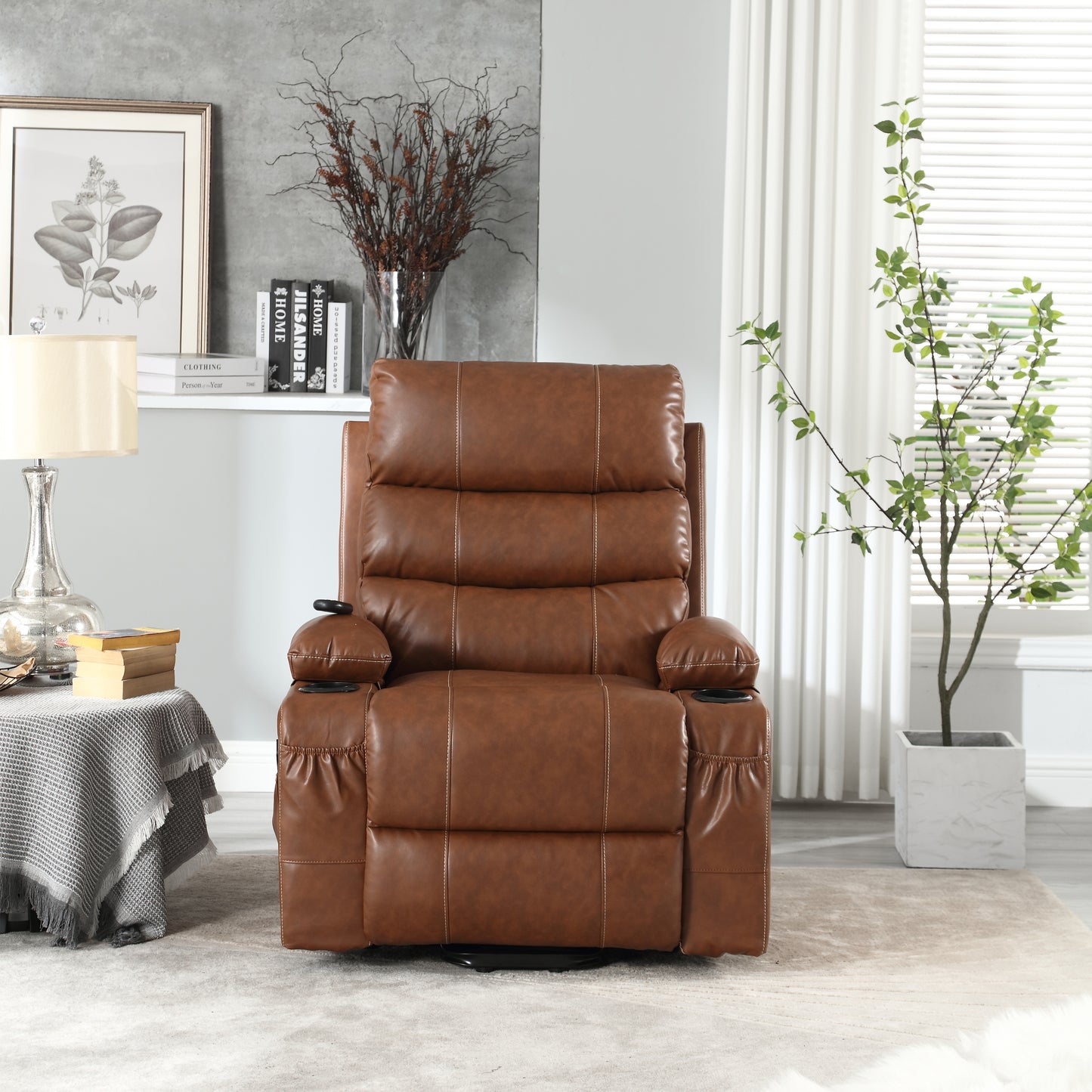 21"seat width,large size Electric Power Lift Recliner Chair Sofa for Elderly, 8 point vibration Massage and lumber heat, Remote Control, Side Pockets and Cup Holders, cozy fabric, overstuffed arm pu