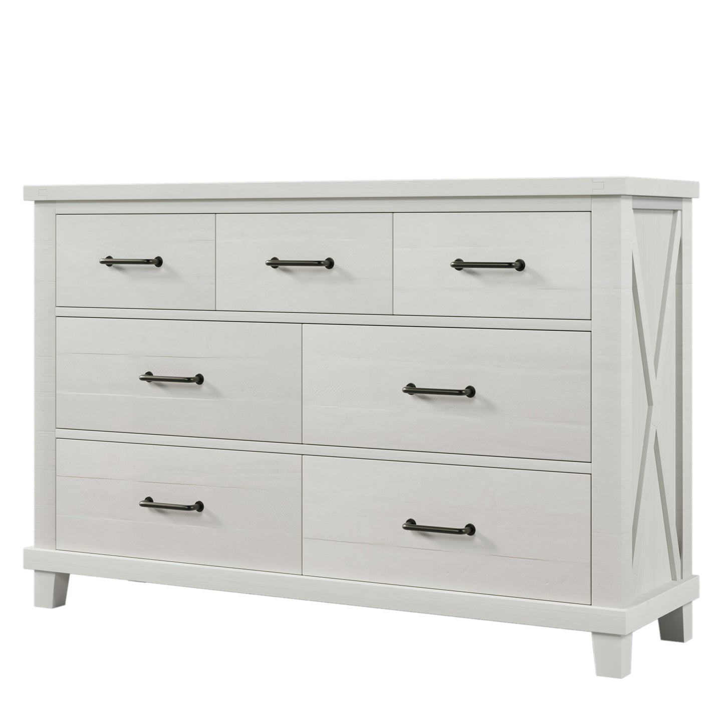 Rustic Farmhouse Style Solid Pine Wood Whitewash Seven-Drawer Dresser for Living Room, Bedroom,White