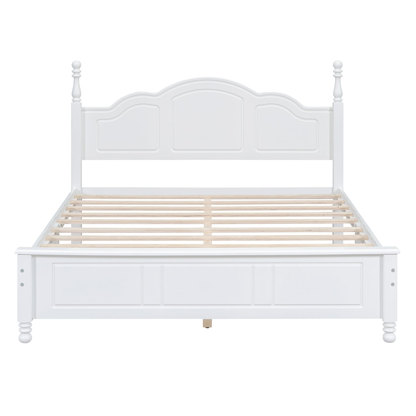 Queen Size Wood Platform Bed Frame,Retro Style Platform Bed with Wooden Slat Support,White
