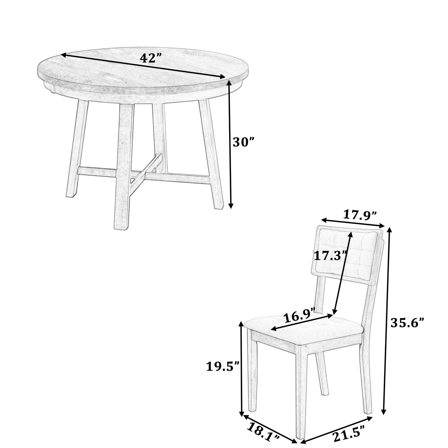 TOPMAX Rustic 42inch Round Dining Table Set with Cross Legs and Upholstered Dining Chairs for Small Places, Natural