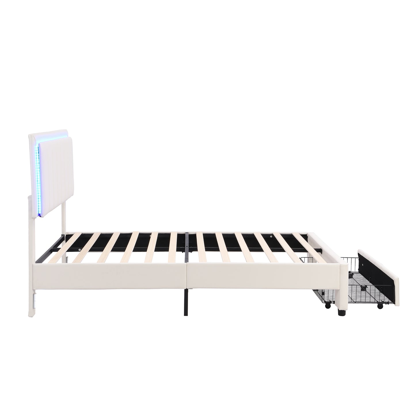 3-Pieces Bedroom Sets,Queen Size Upholstered Bed with LED Lights and Motion Activated Night Lights,Two Nightstands with USB Charging Station and LED lights,White
