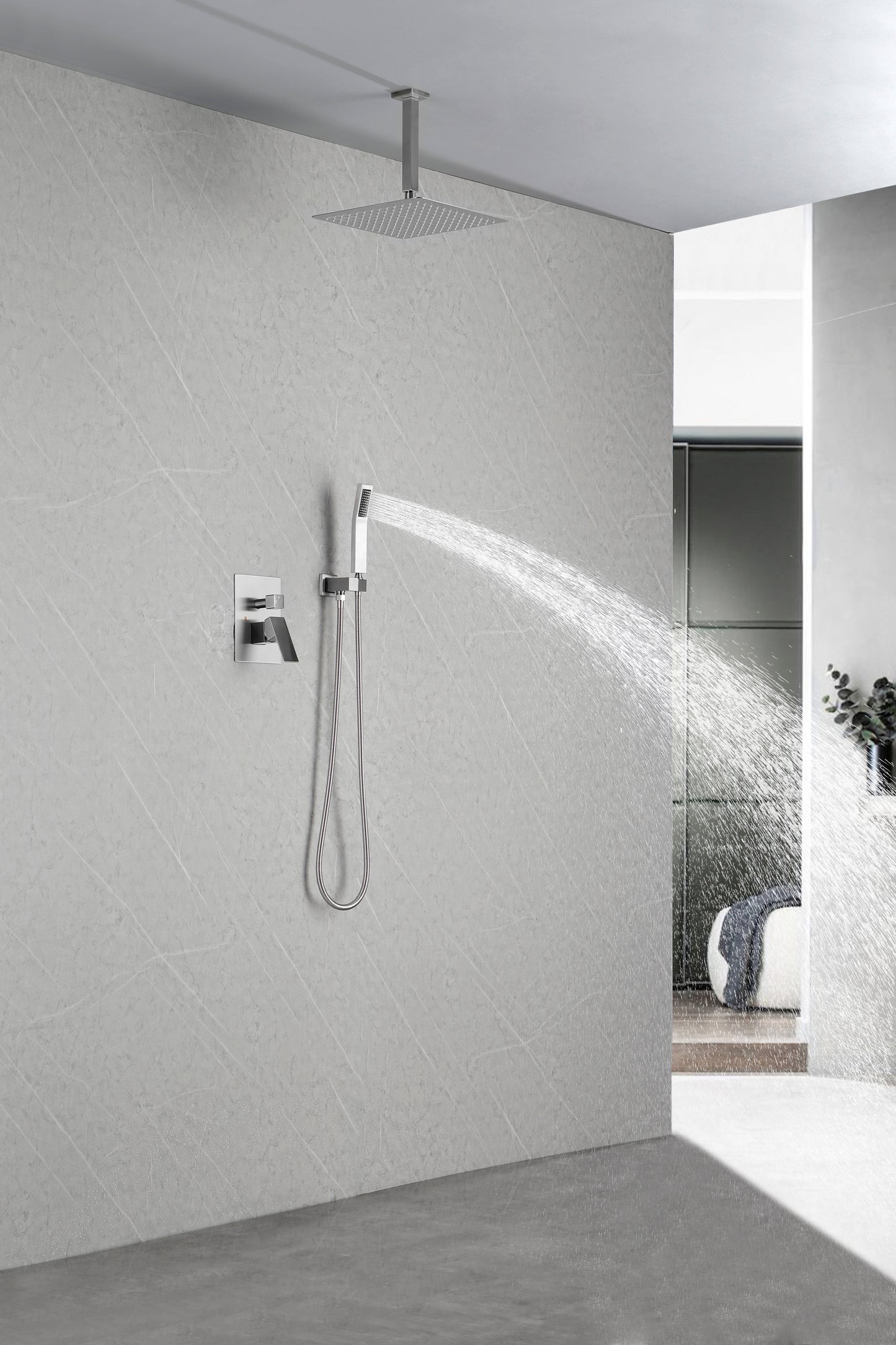 Ceiling Mounted Shower System Combo Set with Handheld and 12"Shower head