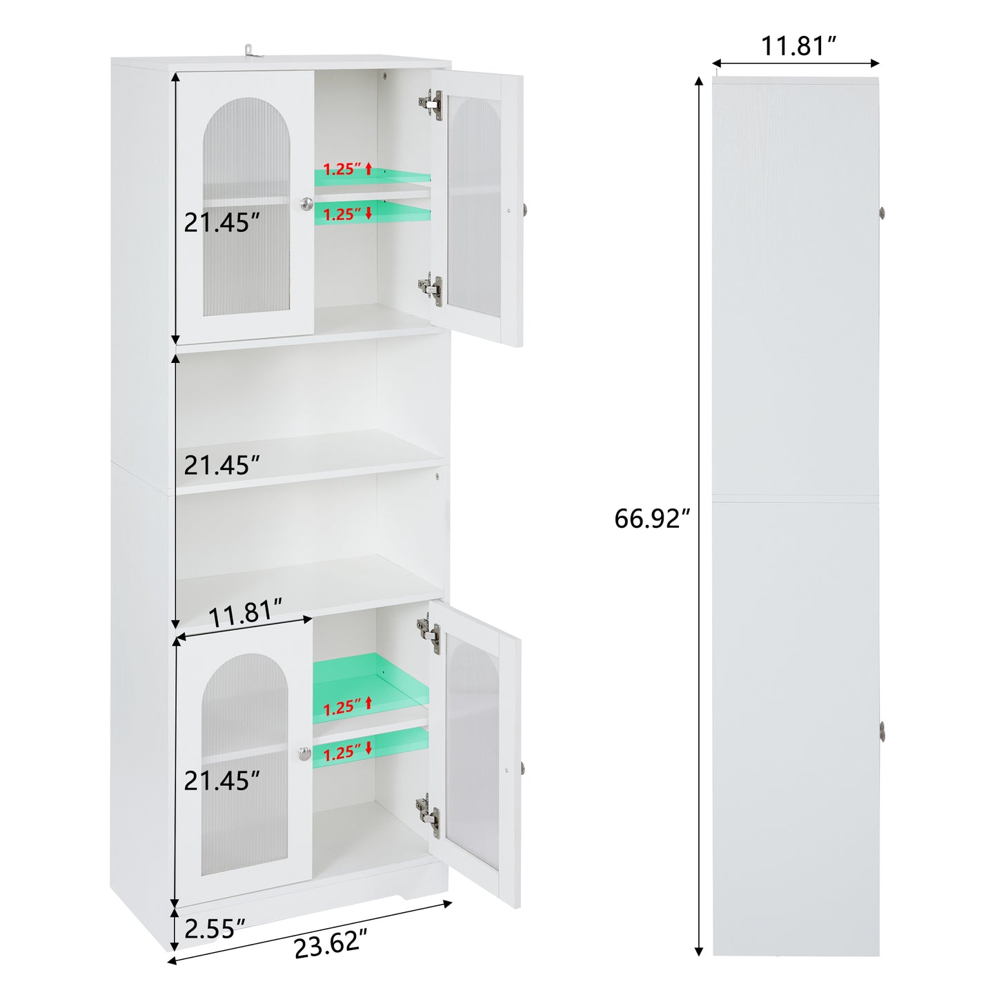 67" Tall Bathroom Storage Cabinet with Doors and Shelves, Towel Cabinet for Bathroom Freestanding, Linen Cabinet for Bathroom Storage 6 Tier, White Kitchen Pantry Cabinet Wood