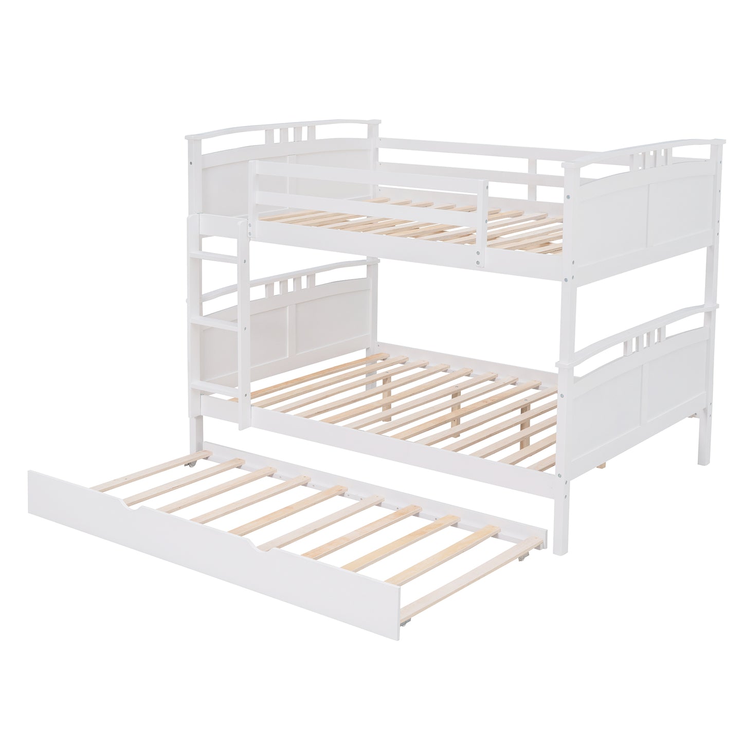 Full-Over-Full Bunk Bed with Twin size Trundle , Separable Bunk Bed for Bedroom - White