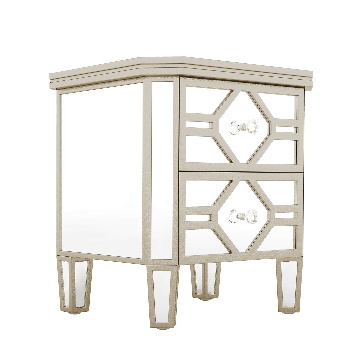 Elegant Mirrored 2-Drawer Side Table with Golden Lines for Living Room, Hallway, Entryway