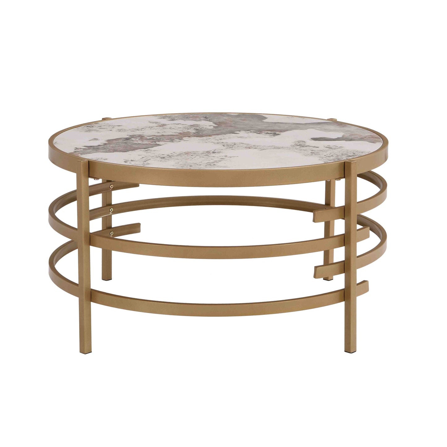 32.48'' Round  Coffee Table With Sintered Stone Top&Sturdy Metal Frame, Modern Coffee Table for Living Room, Golden