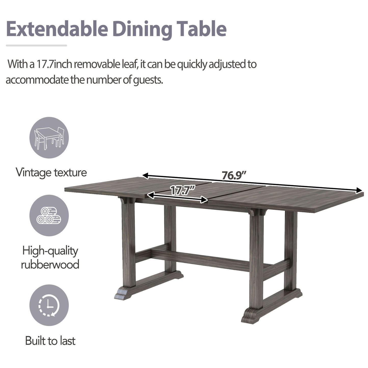 TOPMAX 7-Piece Updated 76.9inch Extendable Trestle Dining Table Set with Removable Leaf, Kitchen Table Set with Upholstered Side Chair and Arm Chair, Set of 6, Grey