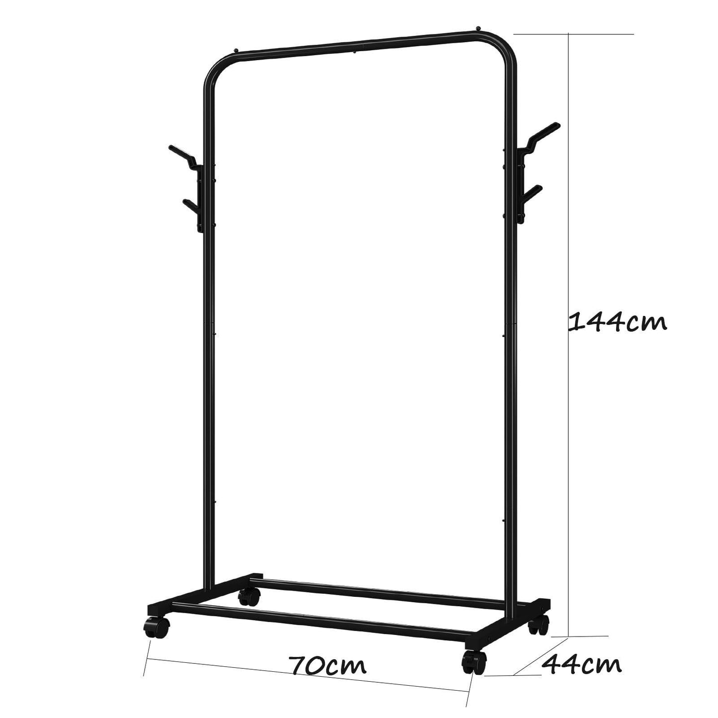 Coat Rack, Freestanding Metal Clothes Rack with Wheels, Standard Organizer for Hanging Clothes, Coats, Skirts, Shirts, Black Freestanding Metal Clothes Rack with Wheels