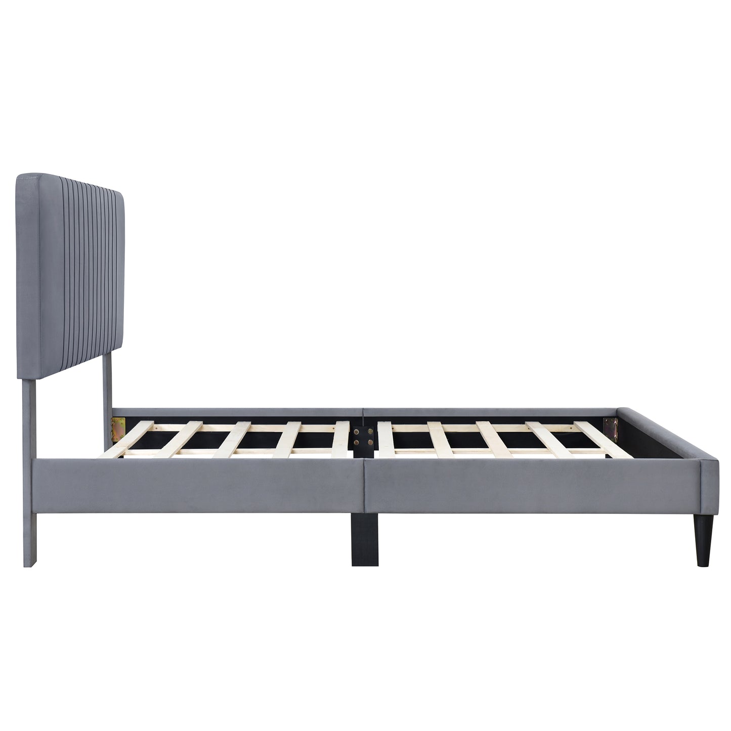 Full Size Upholstered Platform Bed,No Box Spring Needed, Velvet Fabric,Gray