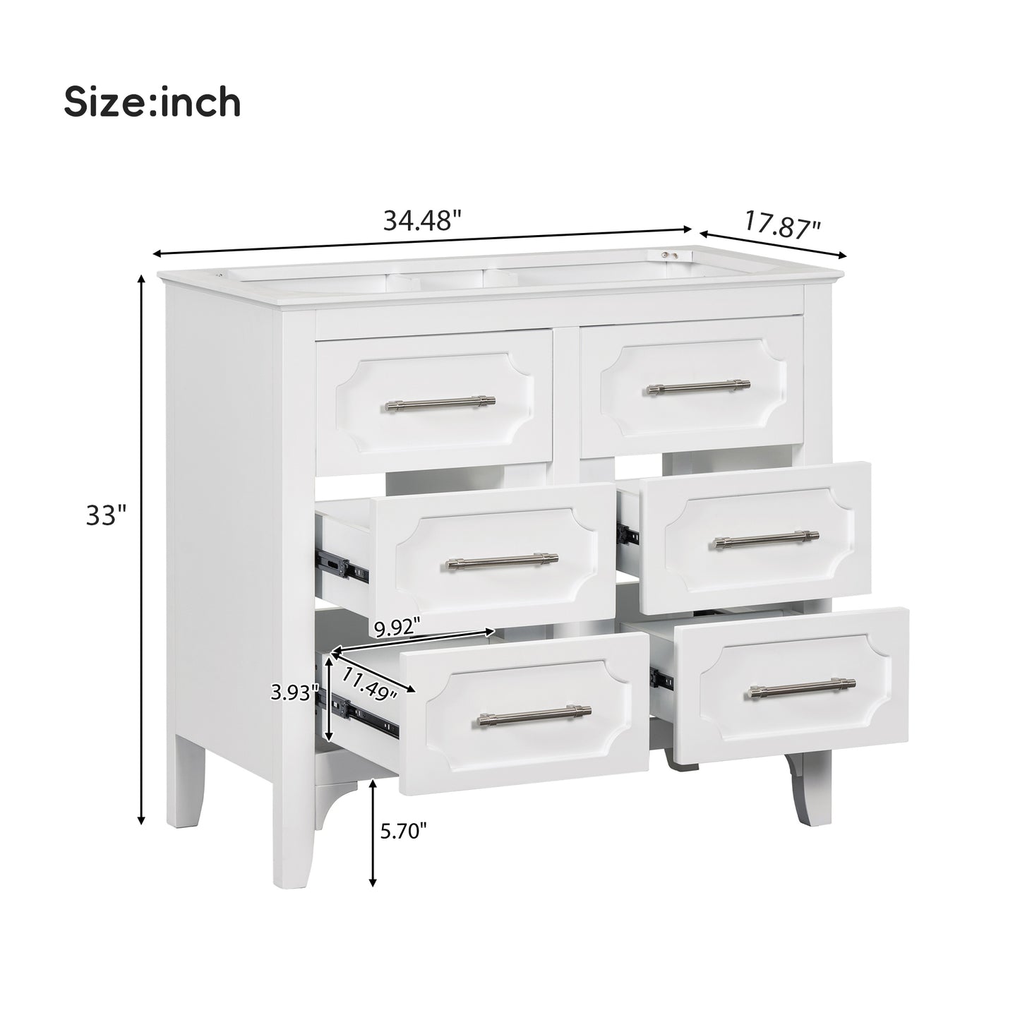 36'' Bathroom Vanity without Sink , Free Standing Single Vanity Set with Four Drawers, Solid Wood Frame Bathroom Storage Cabinet Only (NOT INCLUDE SINK)