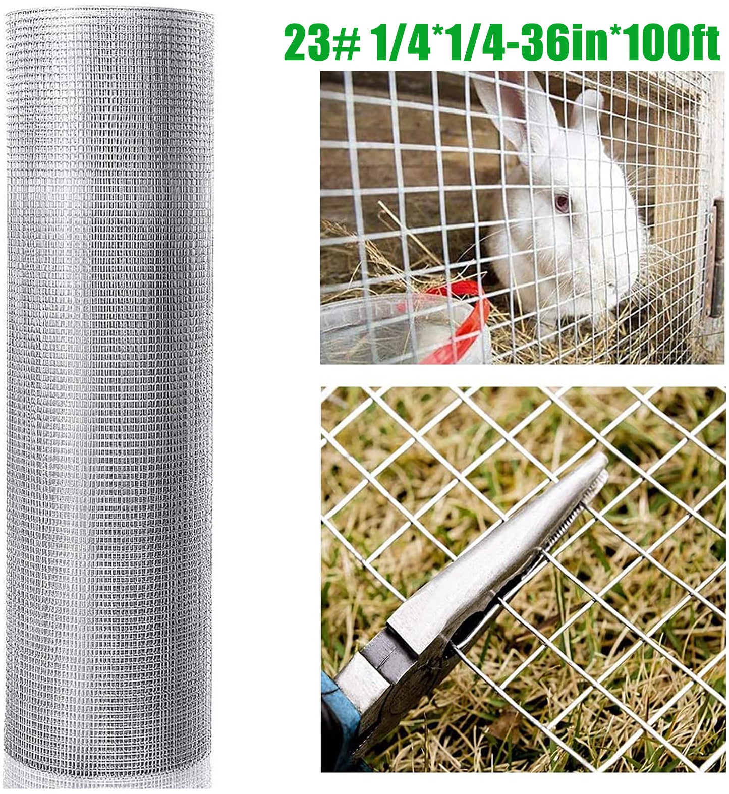 Hardware Cloth 1/4 inch 36in x 100ft 23 Gauge, Hot-dip Galvanized After Welding Chicken Wire Fence Roll Garden Plant Welded Metal Wire Fencing Roll, Rabbit Cages Snake Fence