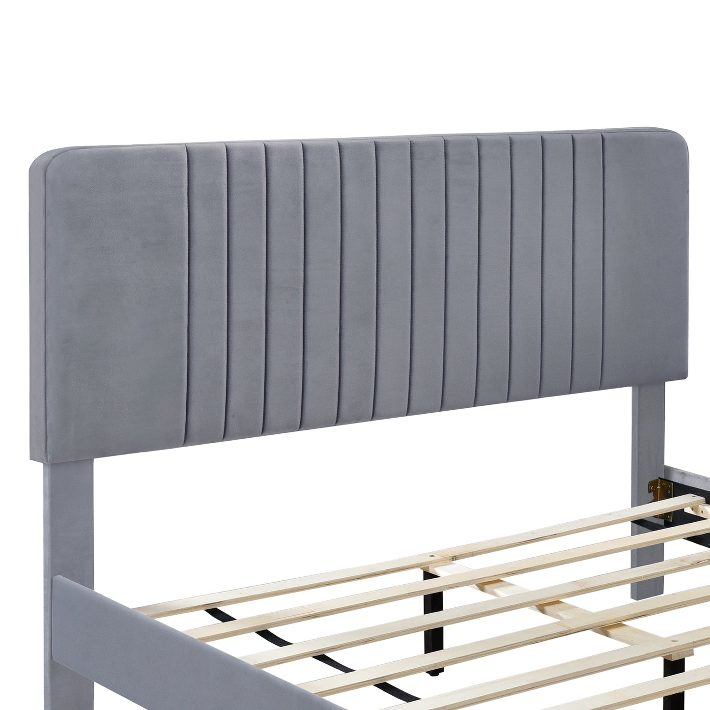 Full Size Upholstered Platform Bed,No Box Spring Needed, Velvet Fabric,Gray