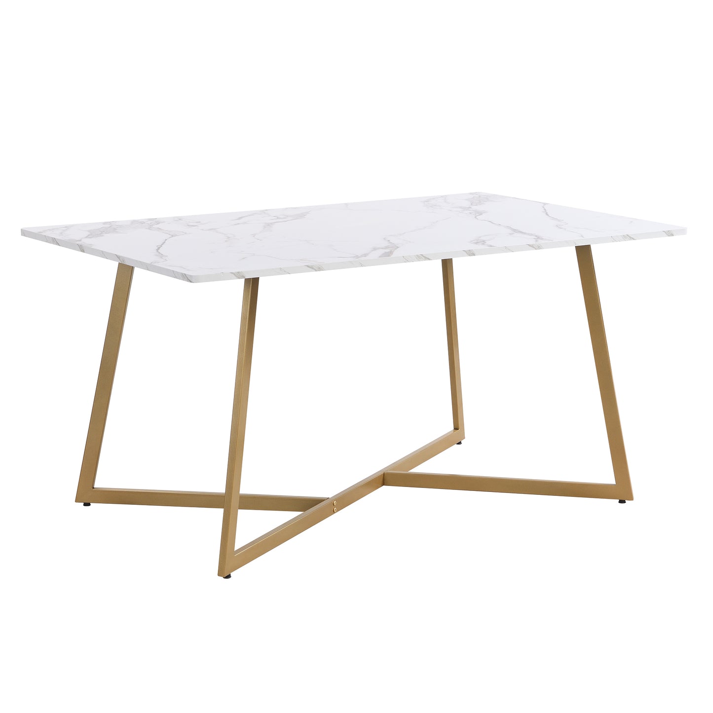 TOPMAX Modern Faux Marble 6-Piece Dining Table Set,60inch Metal Kitchen Table Set with Upholstered Dining Chairs and Bench, Golden