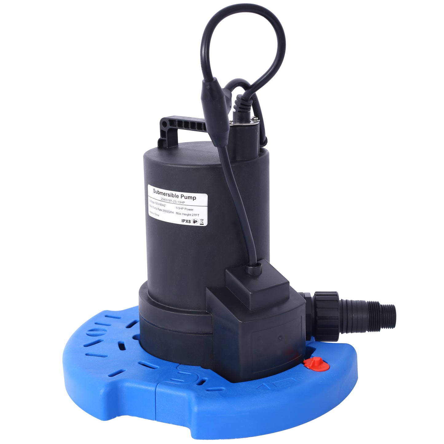 1/3 HP Automatic Swimming Pool Cover Pump 120 V Submersible with 3/4 Check Valve Adapter 2500 GPH Water Removal for Pool, Hot Tubs, Rooftops, Water Beds and more