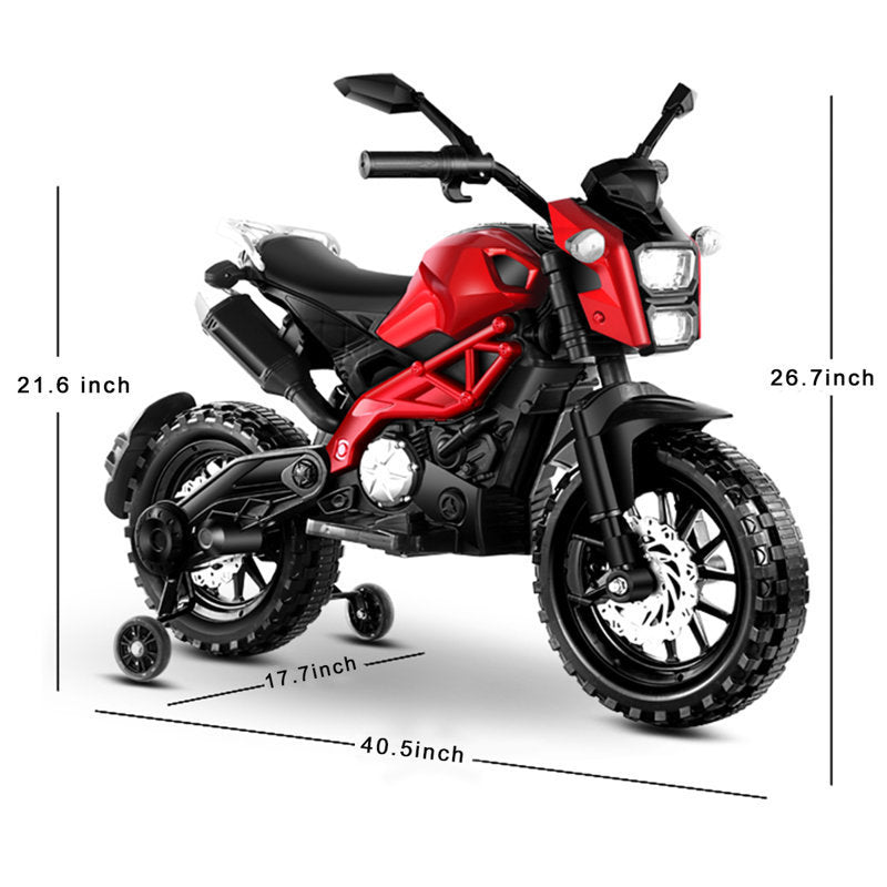 Electric Motorcycle for Kids, kids ride on  motorcycle, Tamco 12V  Electric Dirt  Bike with Training Wheels, Hand Racing   Foot Brake,PU seat,   Ride on Motorcycle for  3~6 years Boys Girls gift