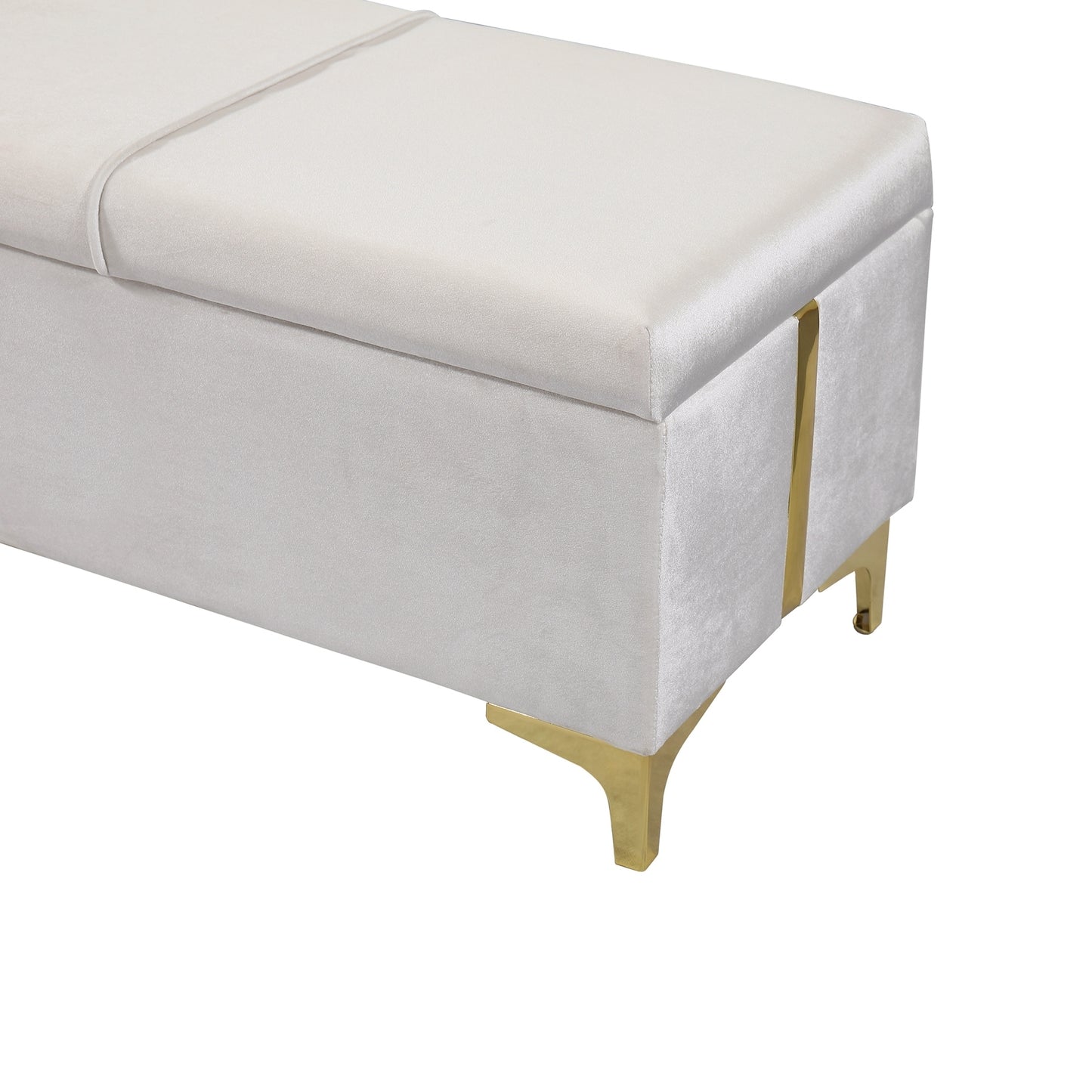 2-Pieces Bedroom Sets,Queen Size Upholstered Platform Bed with Hydraulic Storage System,Storage Ottoman with Metal Legs,Beige