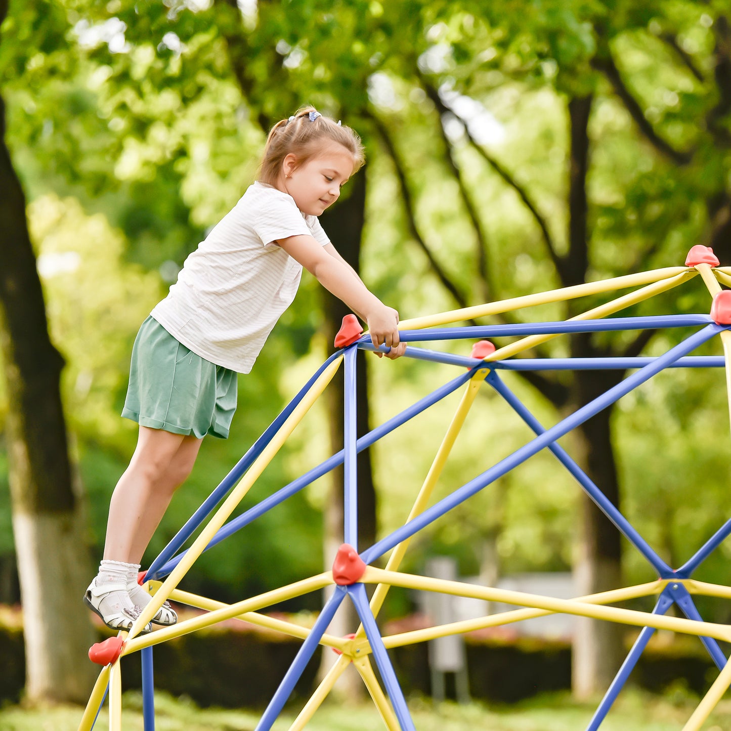 10ft Geometric Dome Climber Play Center, Kids Climbing Dome Tower with Hammock, Rust & UV Resistant Steel Supporting 1000 LBS