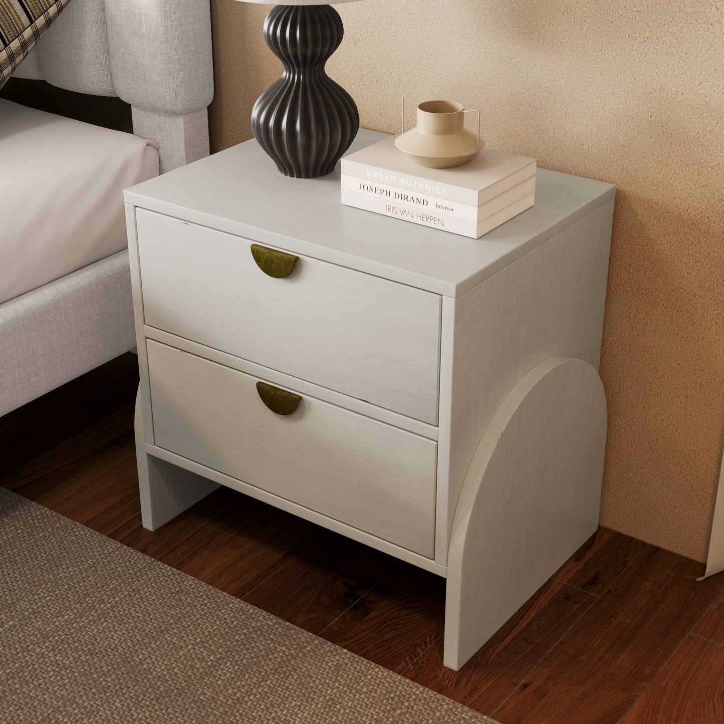 Retro Style Rubber Wood Venner Two-Drawer Bed Side Table Nightstand End Table for Living Room, Children's Room, Adult Room, Antique White