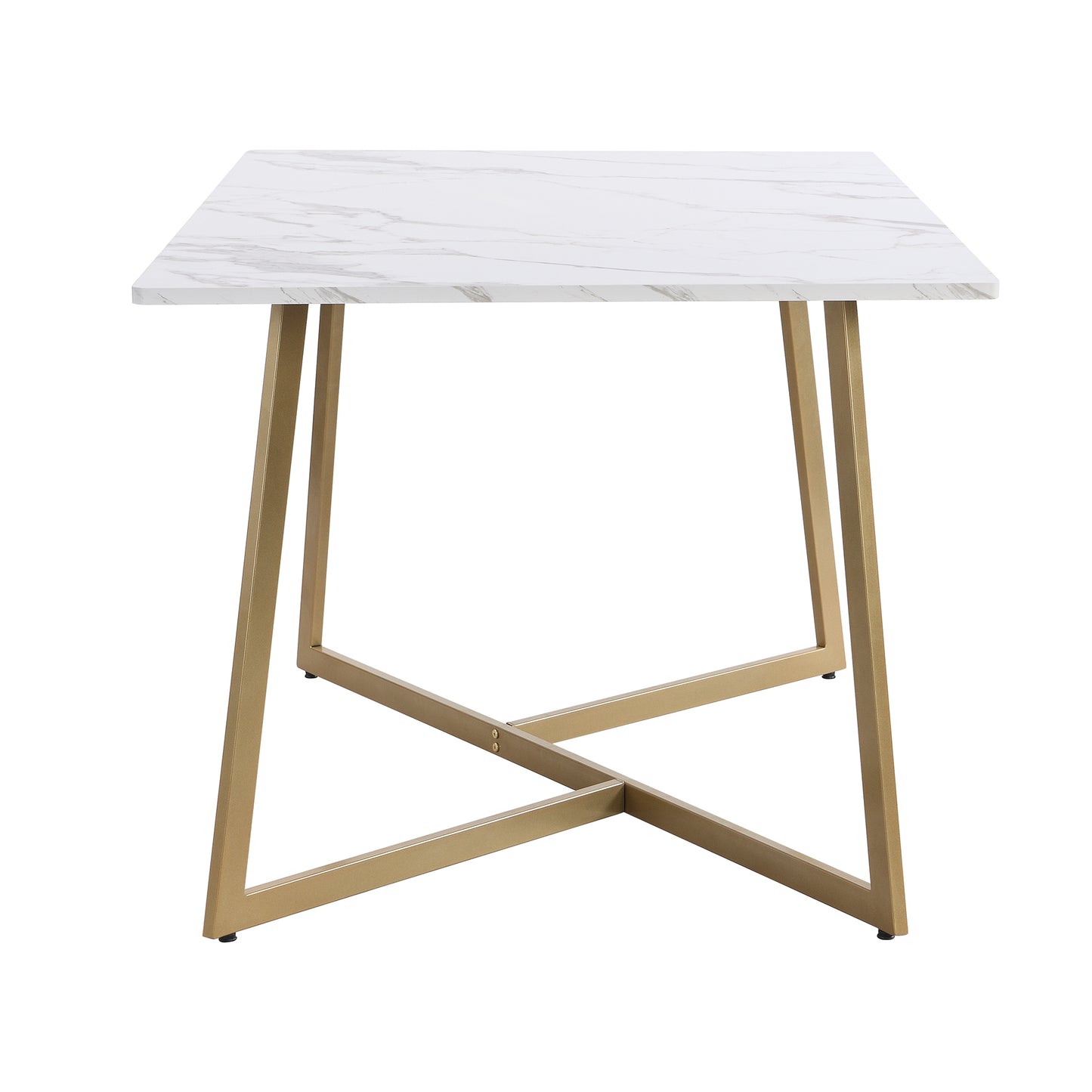 TOPMAX Modern Faux Marble 6-Piece Dining Table Set,60inch Metal Kitchen Table Set with Upholstered Dining Chairs and Bench, Golden