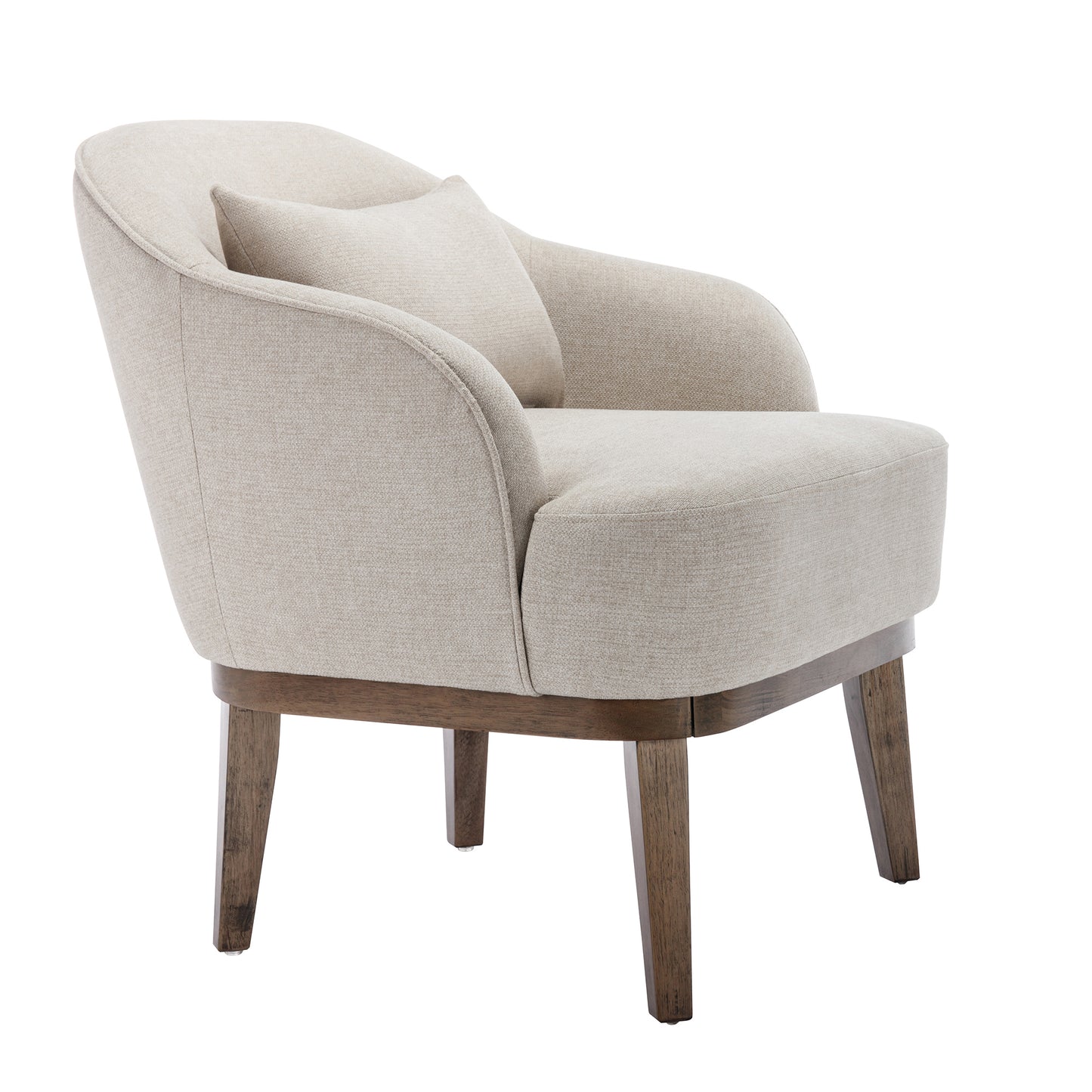 Modern Mid-Century Armchair Accent Chair with Pillow and Solid Wood leg, Beige