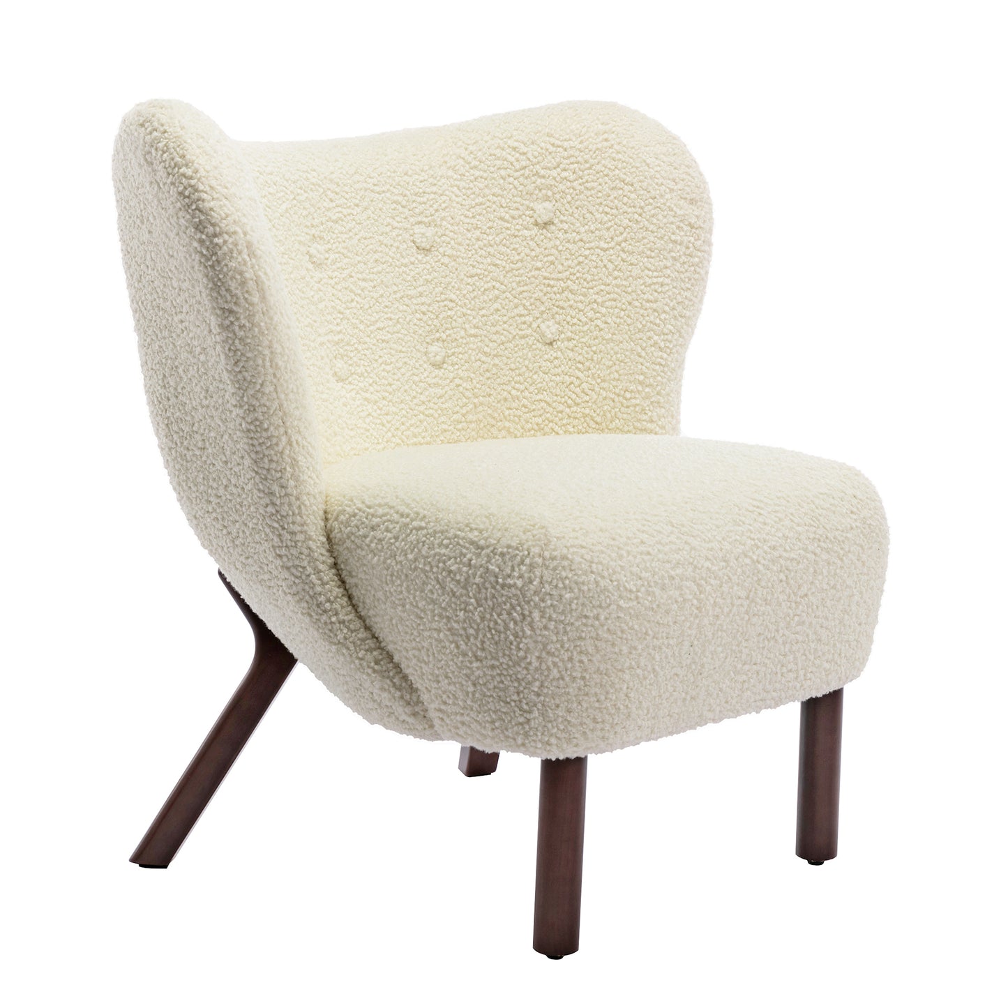 Modern Accent Chair Lambskin Sherpa Wingback Tufted Side Chair with Solid Wood Legs for Living Room Bedroom，Cream