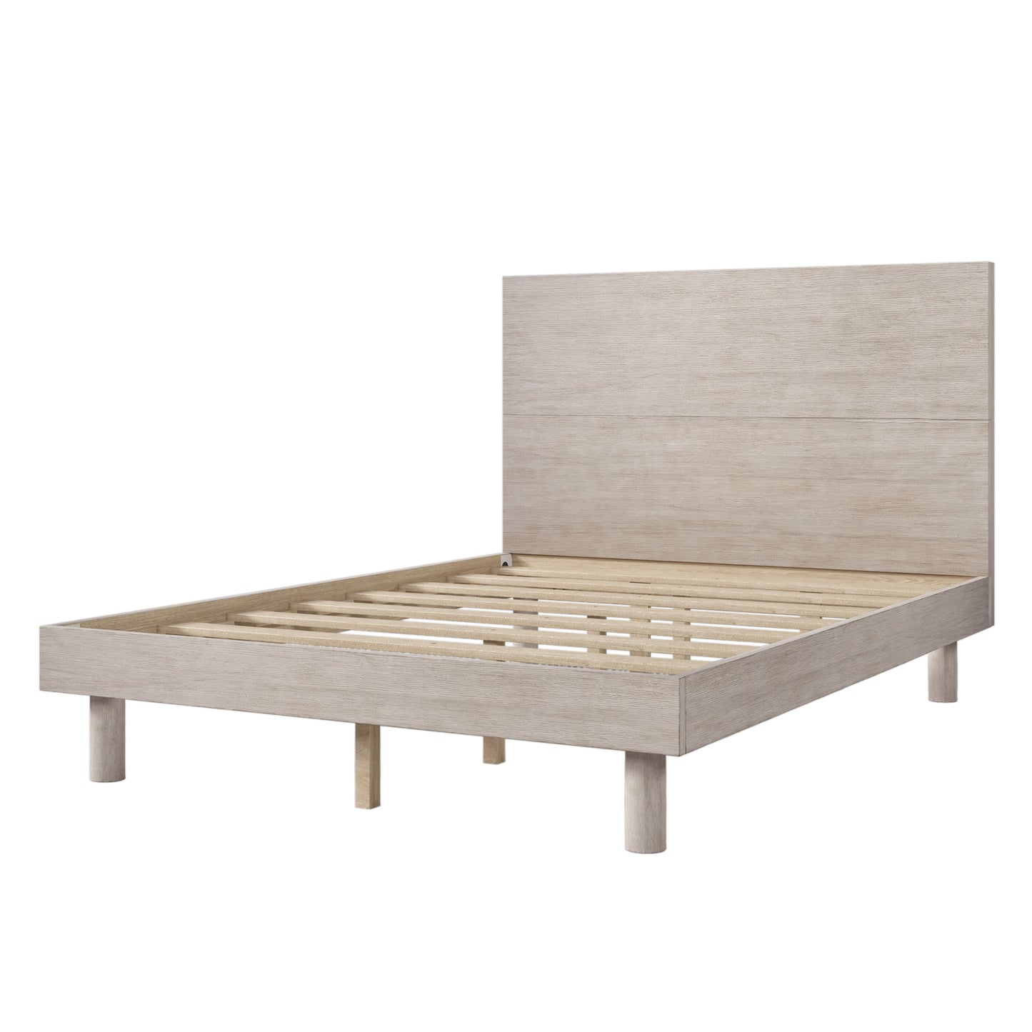 3 Pieces Modern Concise Style Bedroom Set Solid Wood Grain Platform Full Bed Frame + Nightstand +6-Drawer Dresser, Stone Gray