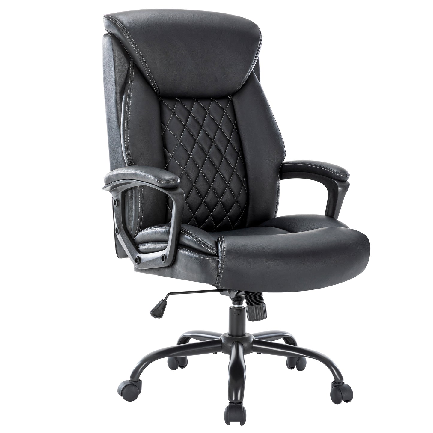 Computer Chair-Office Chair-Executive Office Chair with Fixed Armrests-Ergonomic Office Desk Chair High Back-Computer Chair with Wheels-Leather Office Chair Black with Paded Armrests