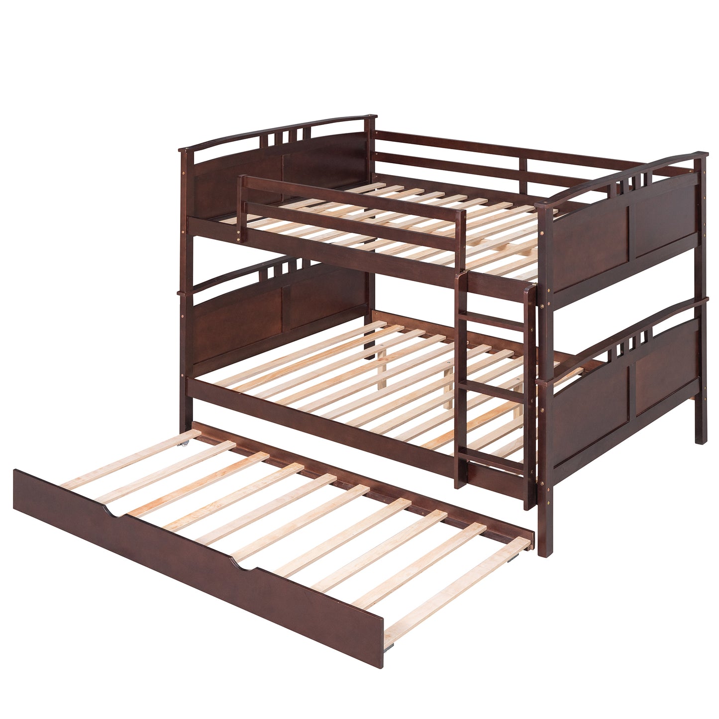 Full-Over-Full Bunk Bed with Twin size Trundle , Separable Bunk Bed for Bedroom - Espresso