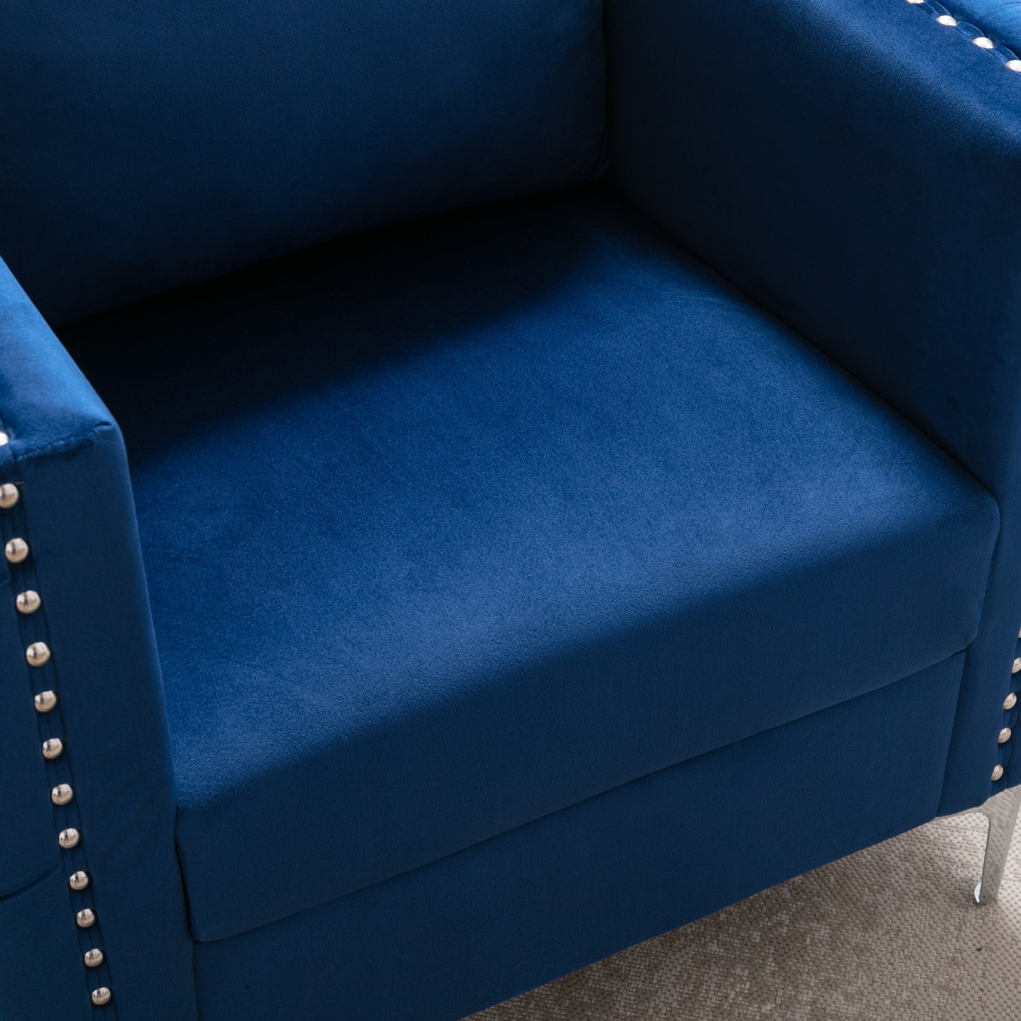Modern Velvet Armchair Tufted Button Accent Chair Club Chair with Steel Legs for Living Room Bedroom,Navy