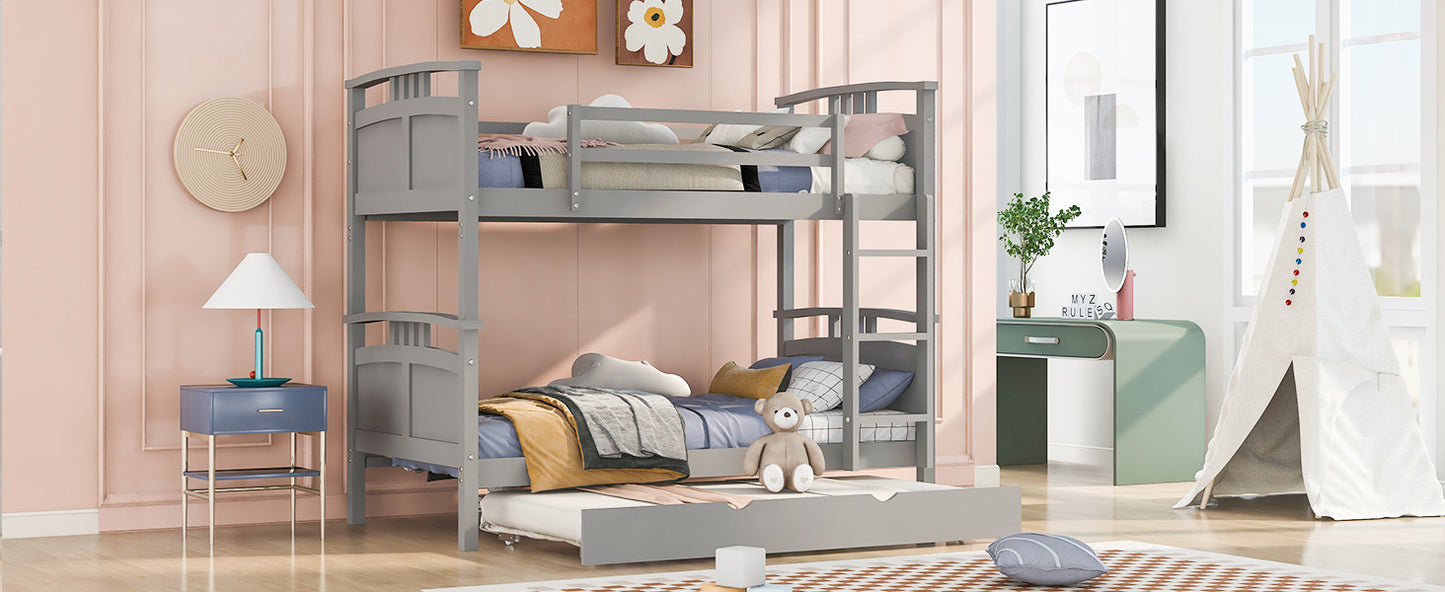Twin-Over-Twin Bunk Bed with Twin size Trundle , Separable Bunk Bed for Bedroom - Grey