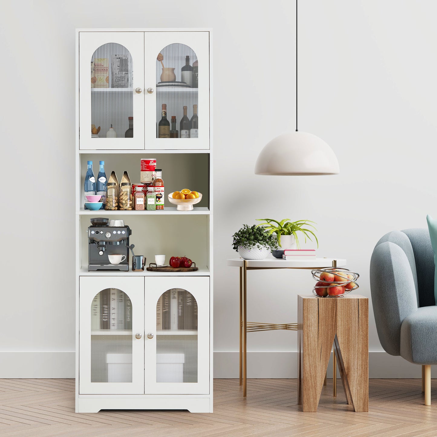 67" Tall Bathroom Storage Cabinet with Doors and Shelves, Towel Cabinet for Bathroom Freestanding, Linen Cabinet for Bathroom Storage 6 Tier, White Kitchen Pantry Cabinet Wood