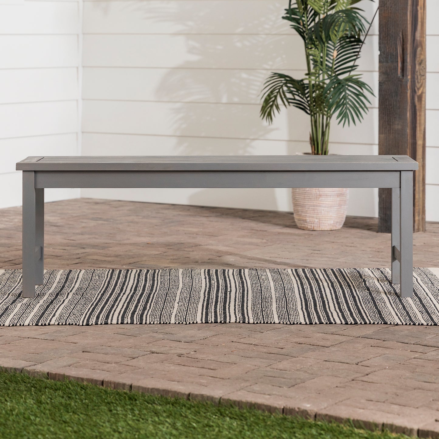 Modern Slat-Top Solid Wood Patio Bench - Brown