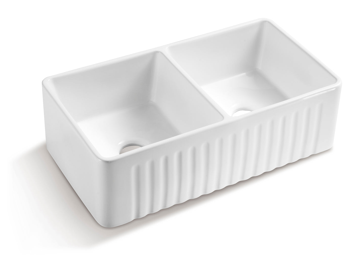 Ceramic White 33*18*10" Kitchen Double Basin Farmhouse Sink Rectangular Vessel Sink
