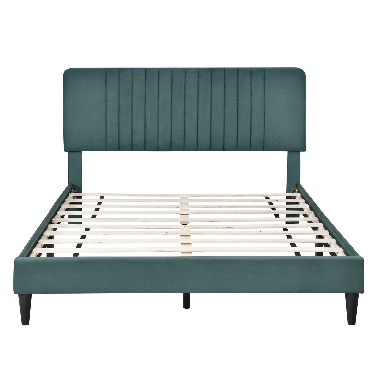 Full Size Upholstered Platform Bed,No Box Spring Needed, Velvet Fabric,Green