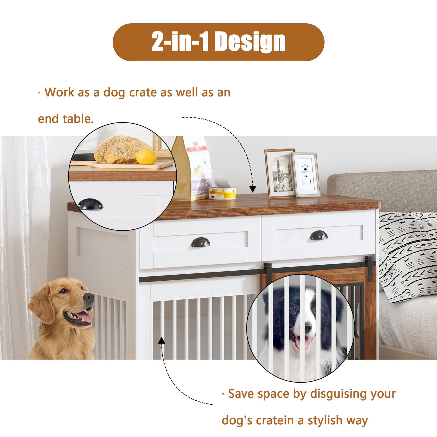 Heavy Duty Furniture style dog cage wooden dog cage double door dog cage side cabinet dog cage Dog crate (44 1/2"W *26"D *33 1/4"H)