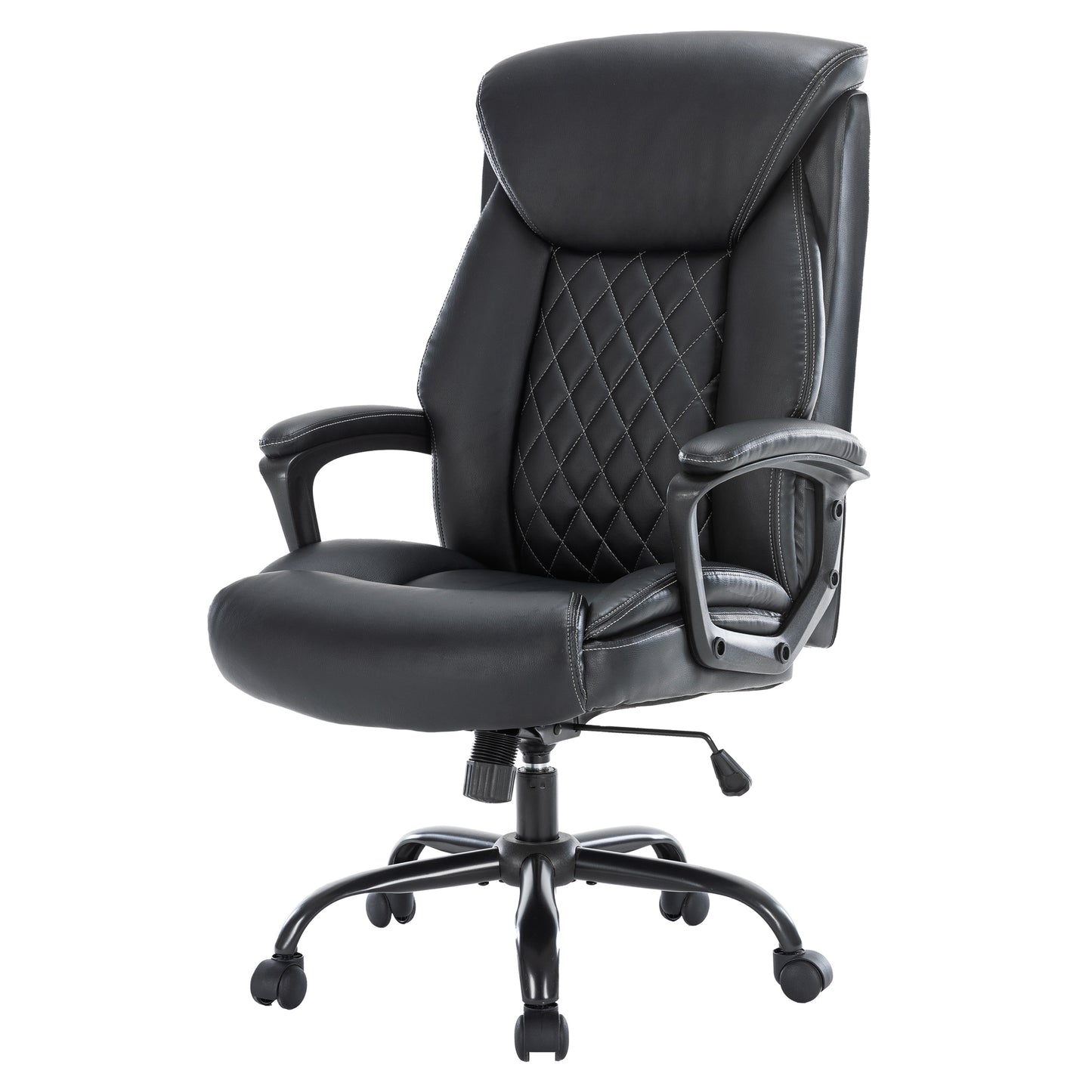 Computer Chair-Office Chair-Executive Office Chair with Fixed Armrests-Ergonomic Office Desk Chair High Back-Computer Chair with Wheels-Leather Office Chair Black with Paded Armrests