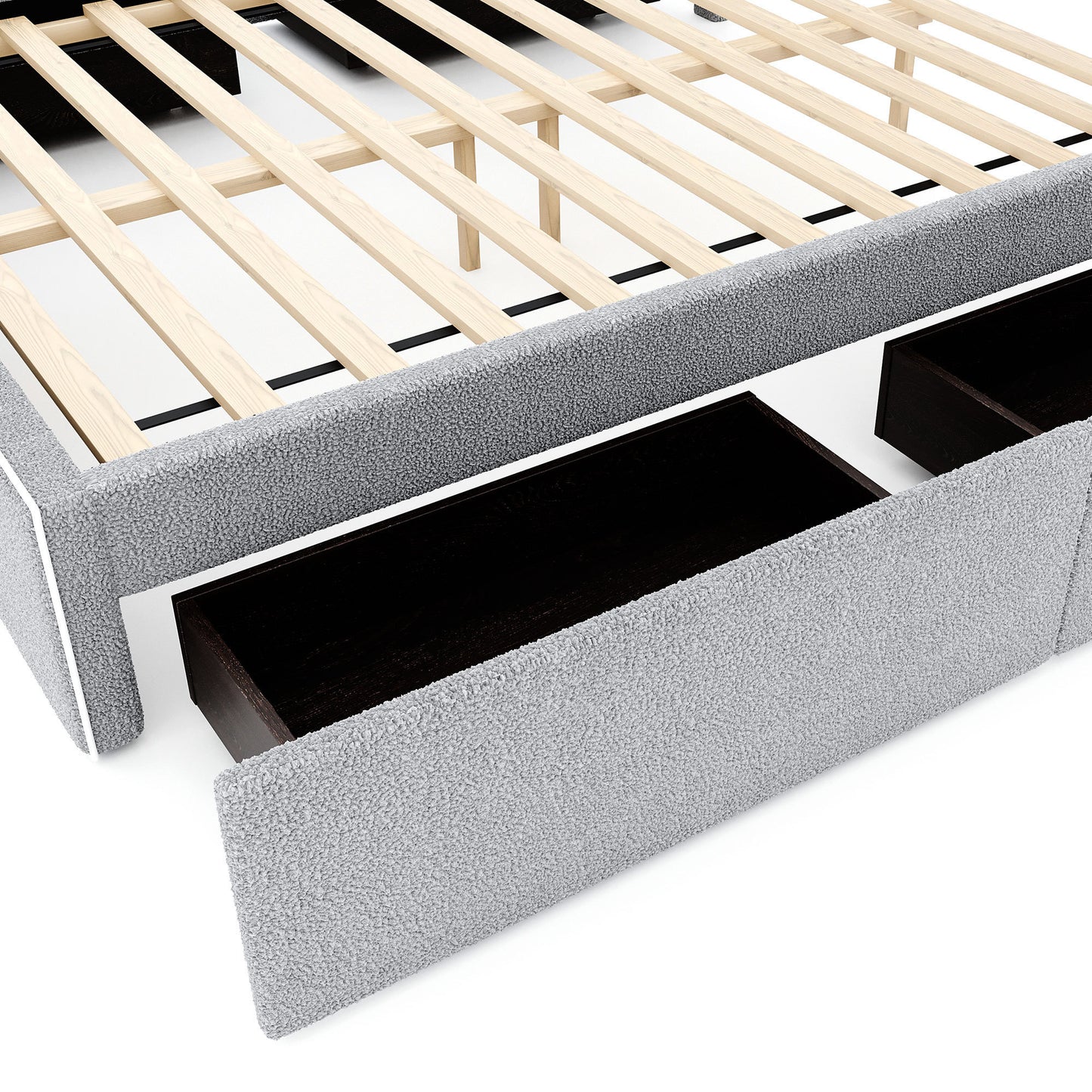 Queen Size Upholstered Platform Bed with 4 Drawers and White Edge on the Headboard & Footboard, Gray