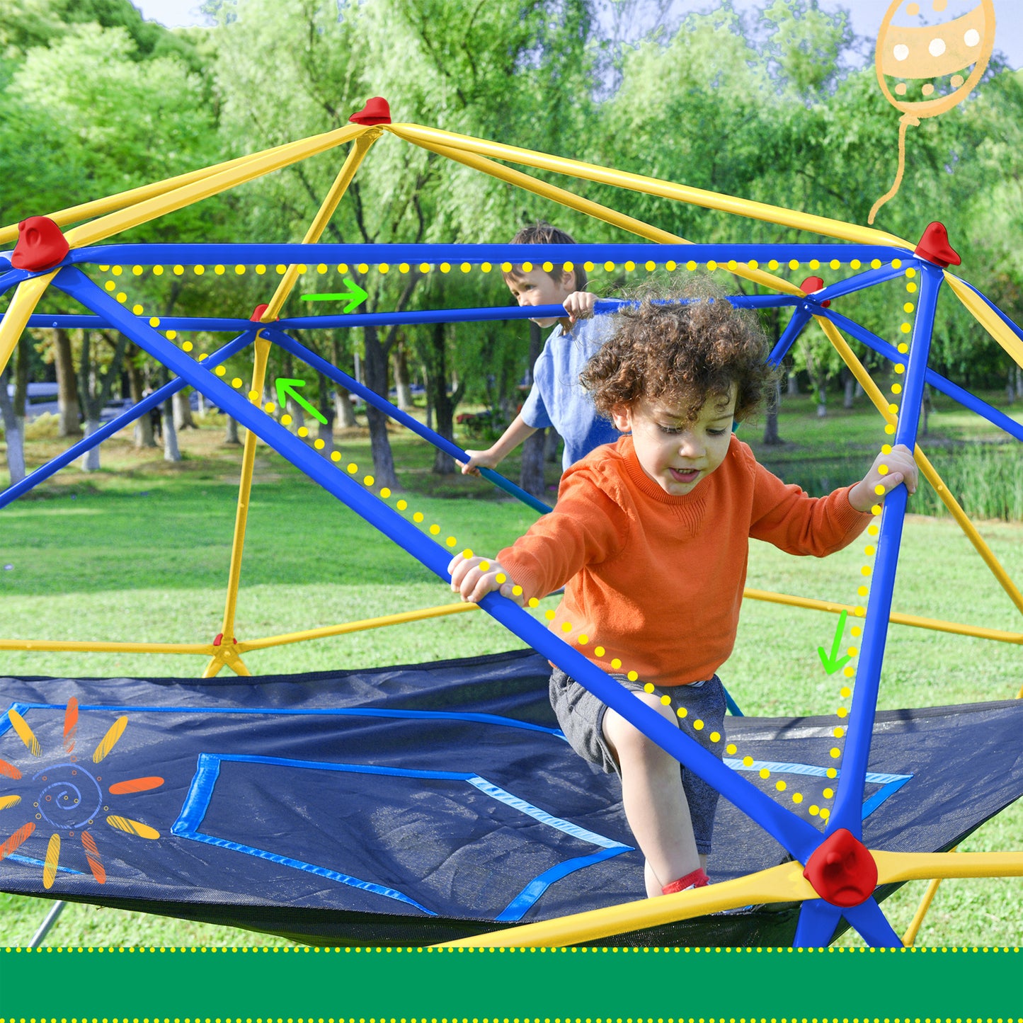 10ft Geometric Dome Climber Play Center, Kids Climbing Dome Tower with Hammock, Rust & UV Resistant Steel Supporting 1000 LBS