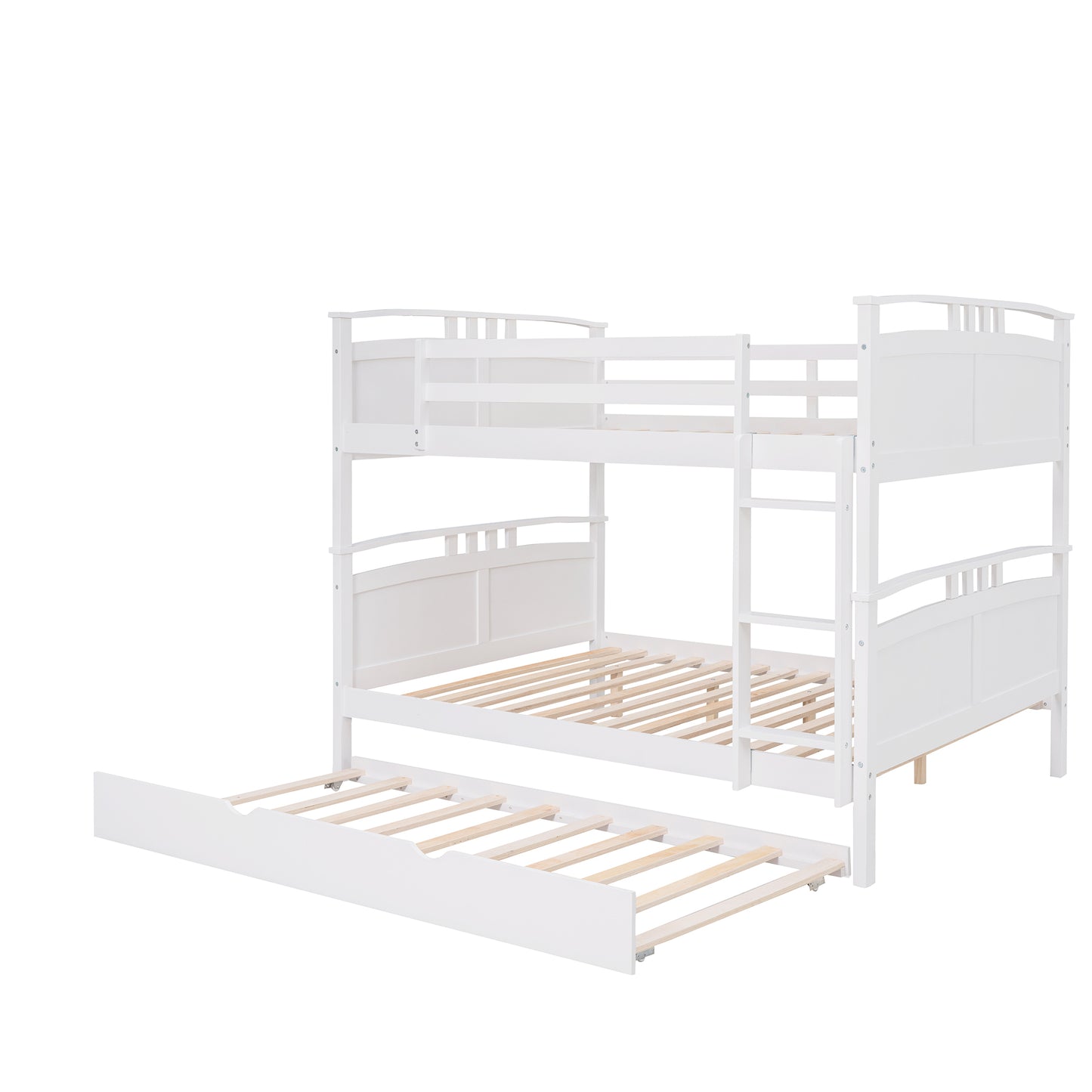 Full-Over-Full Bunk Bed with Twin size Trundle , Separable Bunk Bed for Bedroom - White