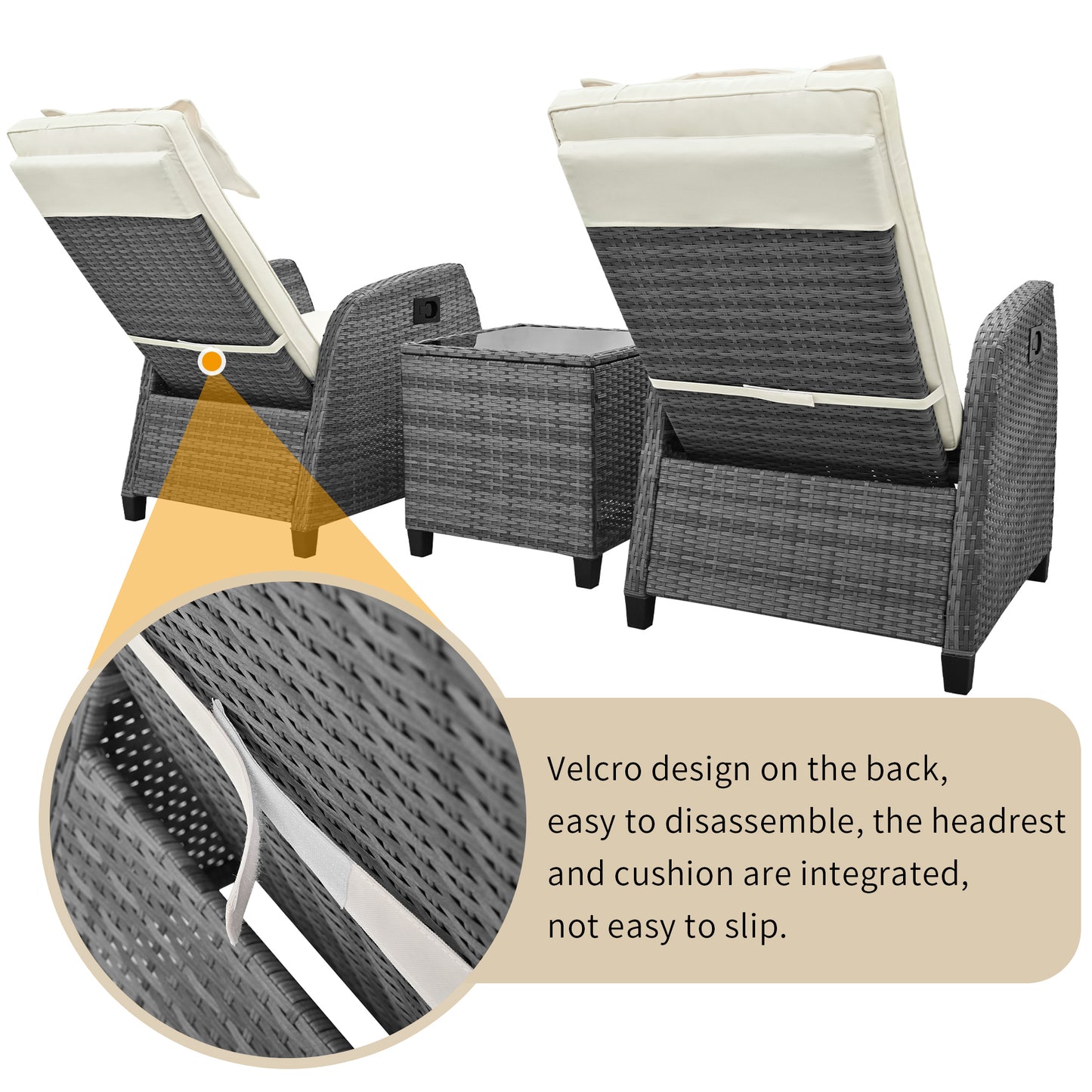 U_Style Outdoor Rattan Two-person Combination With Coffee Table, Adjustable, Suitable For Courtyard, Swimming Pool, Balcony