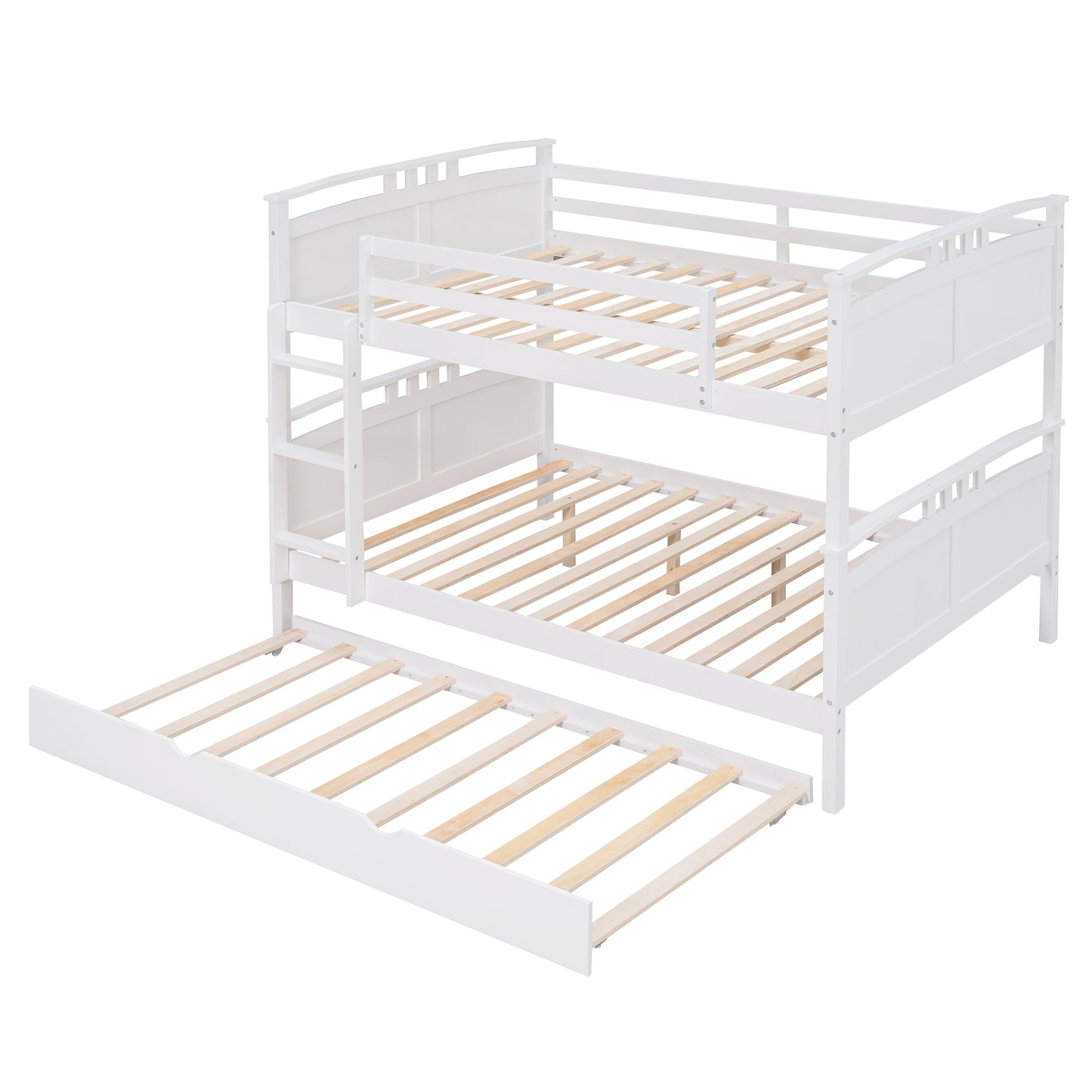 Full-Over-Full Bunk Bed with Twin size Trundle , Separable Bunk Bed for Bedroom - White