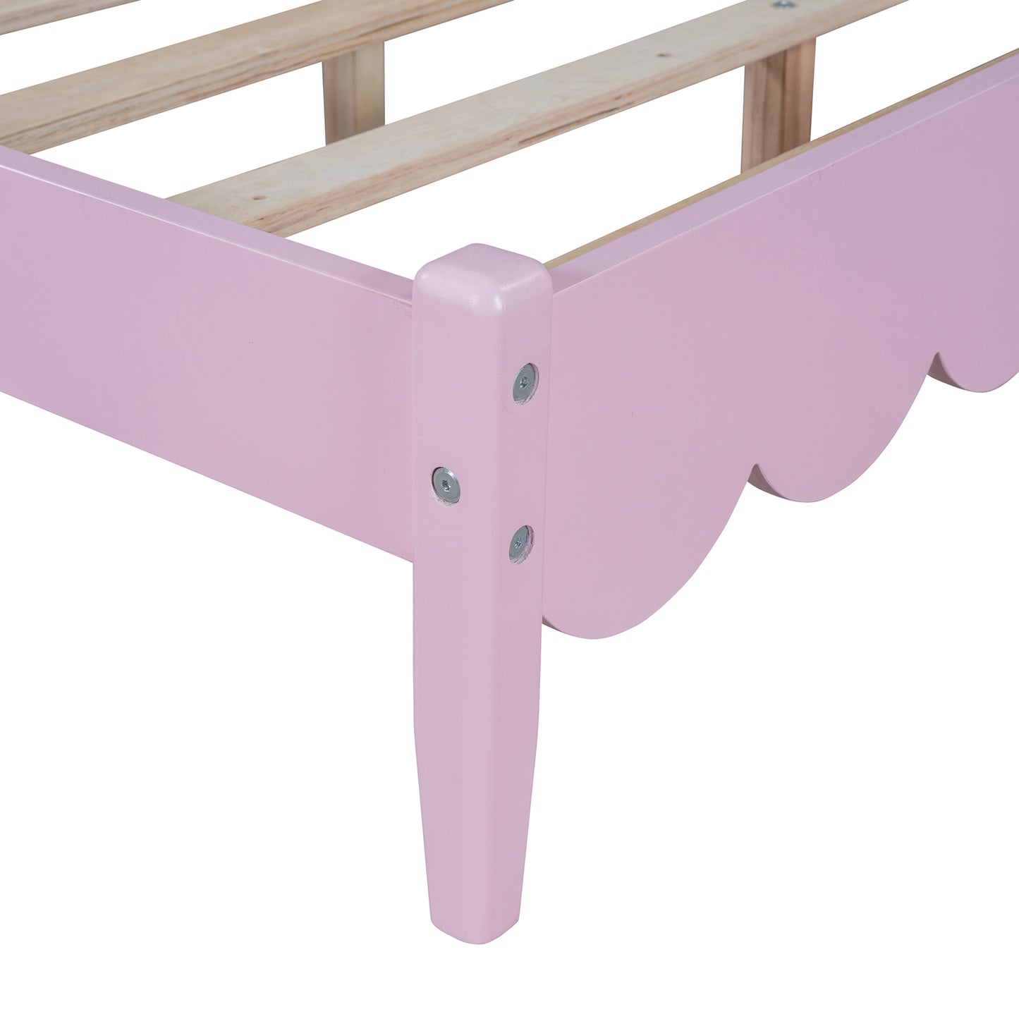 Full Size Wood Platform Bed Frame, Retro Style  Bed with Rectangular Headboard,No Need Box Spring,Pink