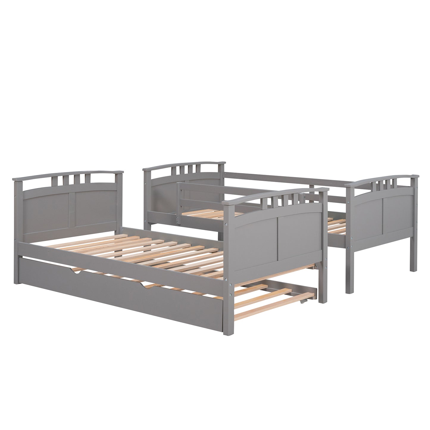 Twin-Over-Twin Bunk Bed with Twin size Trundle , Separable Bunk Bed for Bedroom - Grey
