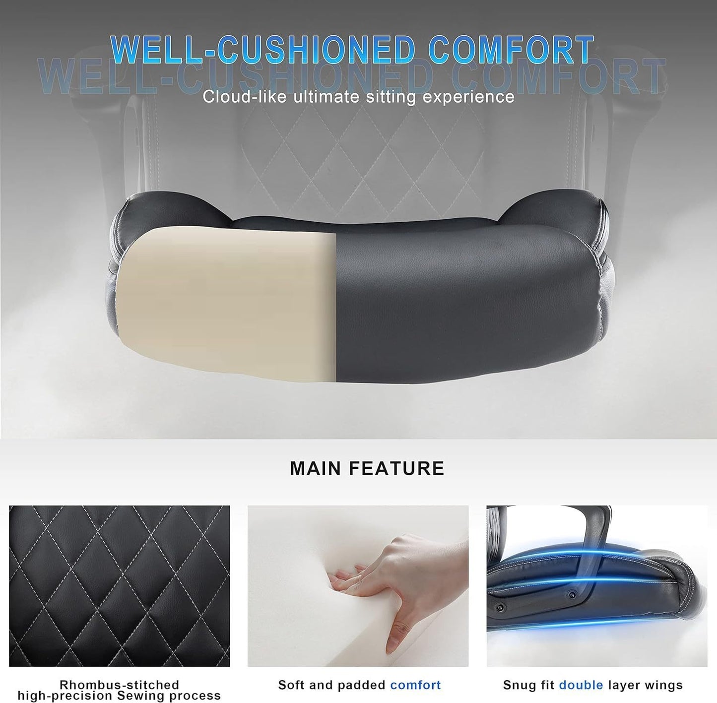 Computer Chair-Office Chair-Executive Office Chair with Fixed Armrests-Ergonomic Office Desk Chair High Back-Computer Chair with Wheels-Leather Office Chair Black with Paded Armrests