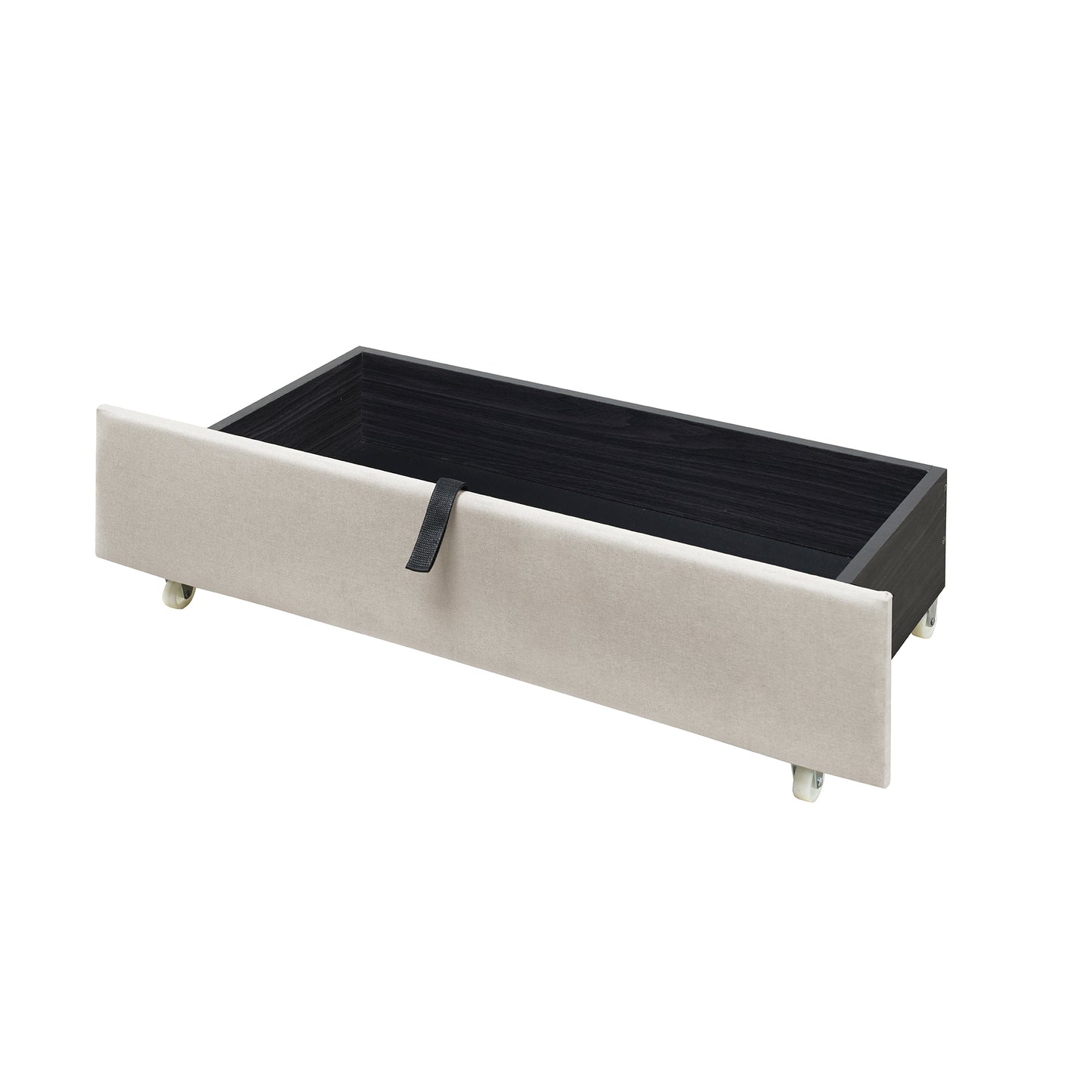 Twin Size Upholstered Platform Bed with LED Frame and 2 Drawers, Linen Fabric, Beige