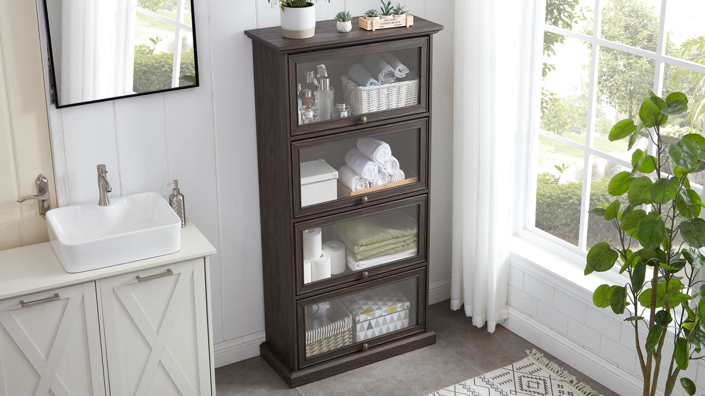 Glass display cabinet 4 Tier Glass Display Cabinet Storage Curio Cabinet with Flip up Glass Doors, Collectors Showcase Toy Figure Organizers Rack, Bookcase for Living Room BRO