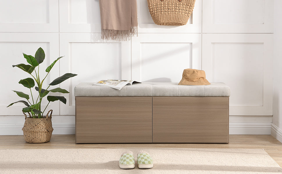 49" Shoe Storage Bench Entryway Shoe Cabinet Storage Ottoman with Padded Seat Cushion and Double Doors for Entryway, Hallway and Bedroom, Light Grey