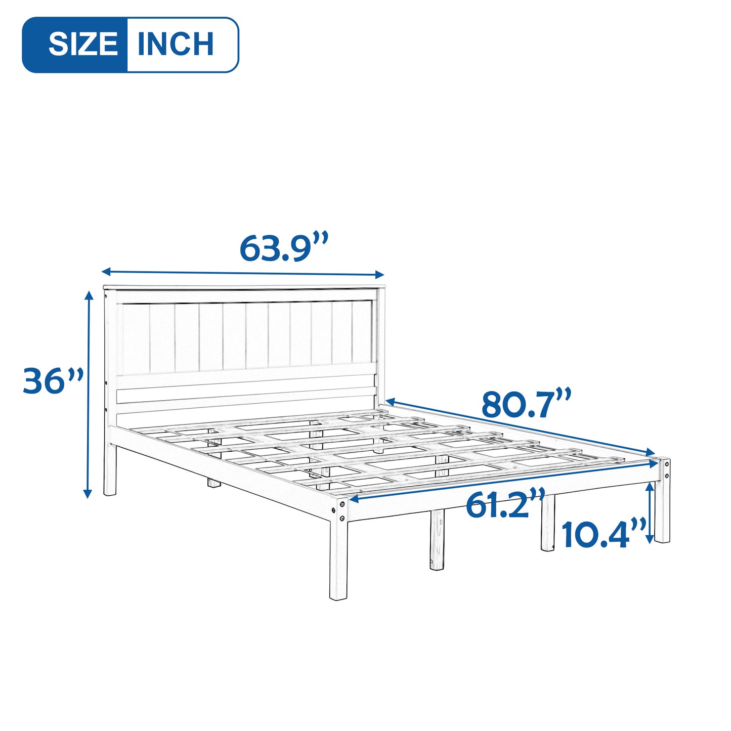 Platform Bed Frame with Headboard, Wood Slat Support, No Box Spring Needed, Queen, White(OLD SKU:WF191420AAK)